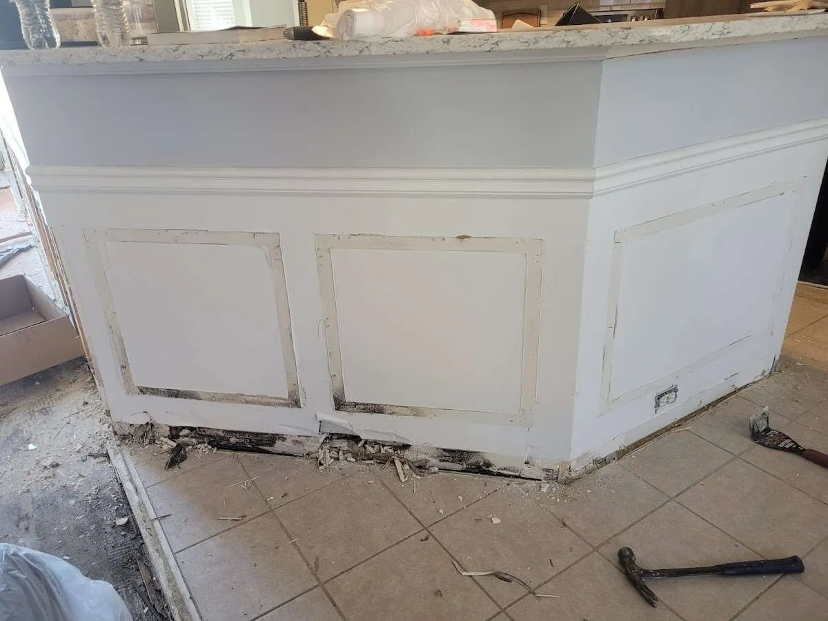 Water damage and mold on kitchen during Storm Damage Restoration in White Bear Lake